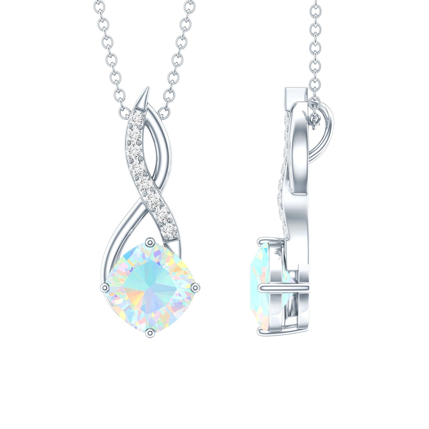 1.87 Carat Cushion Cut Ethiopian Opal Infinity Pendant with Silver Chain