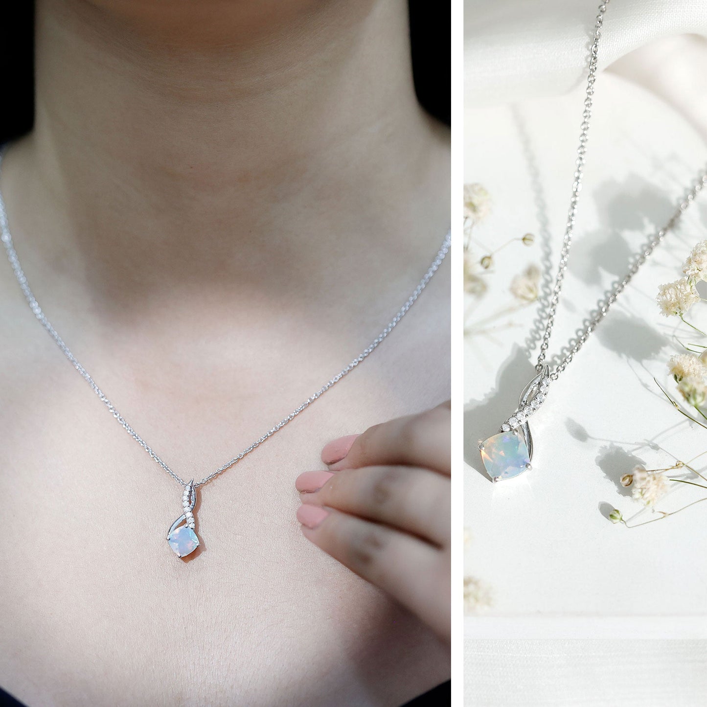 Ethiopian Opal Solitaire Infinity Necklace with Moissanite