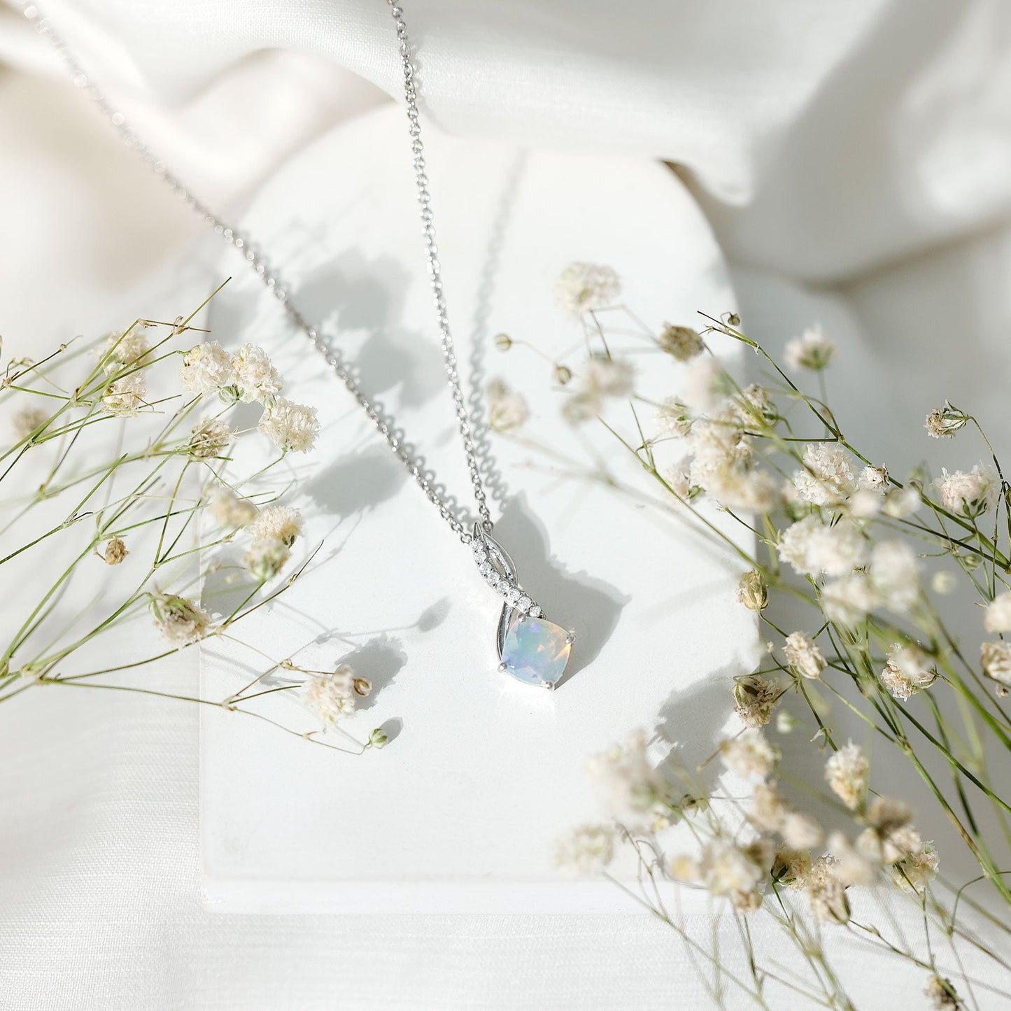 Ethiopian Opal Solitaire Infinity Necklace with Moissanite