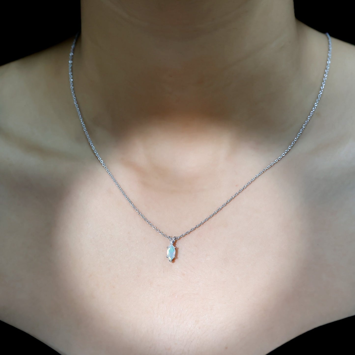 Marquise Cut 0.5 Carat Ethiopian Opal Solitaire Necklace with Silver Chain