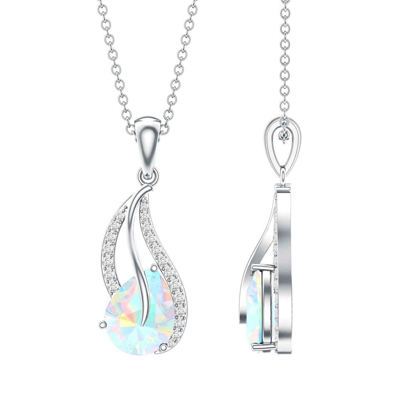 2 Carat Pear Shaped Ethiopian Opal and Diamond Leaf Pendant