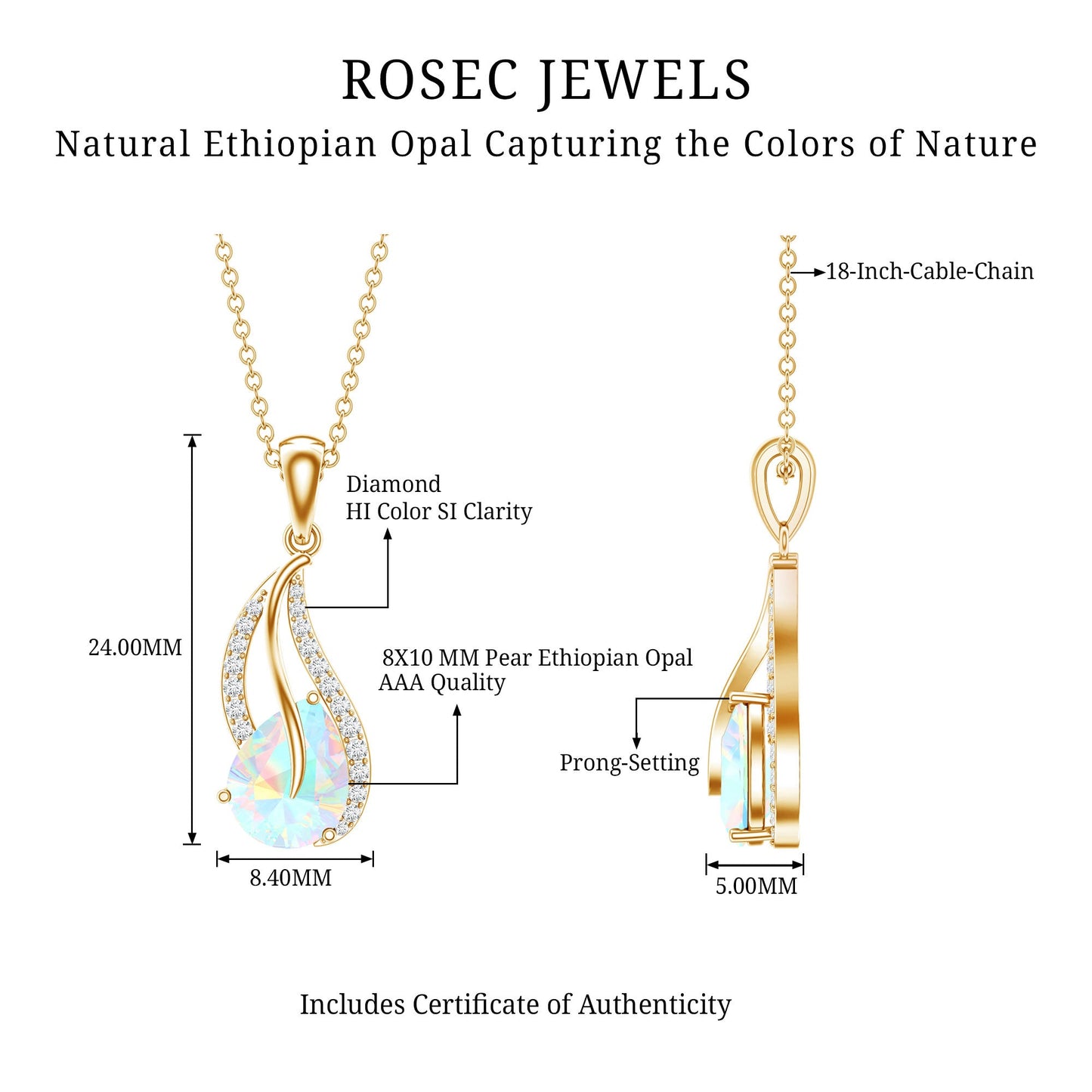 2 Carat Pear Shaped Ethiopian Opal and Diamond Leaf Pendant