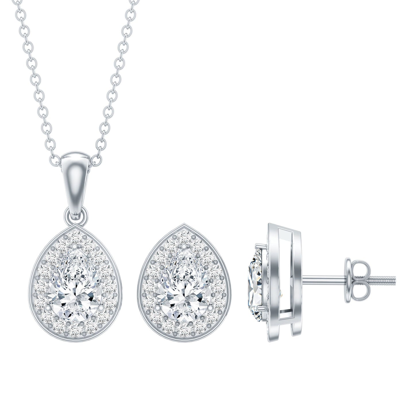 Sterling Silver Moissanite Teardrop Necklace and Earrings Set