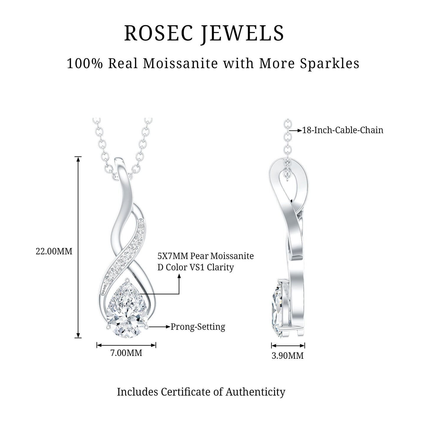 Certified Pear Shape Moissanite Infinity Pendant for Women