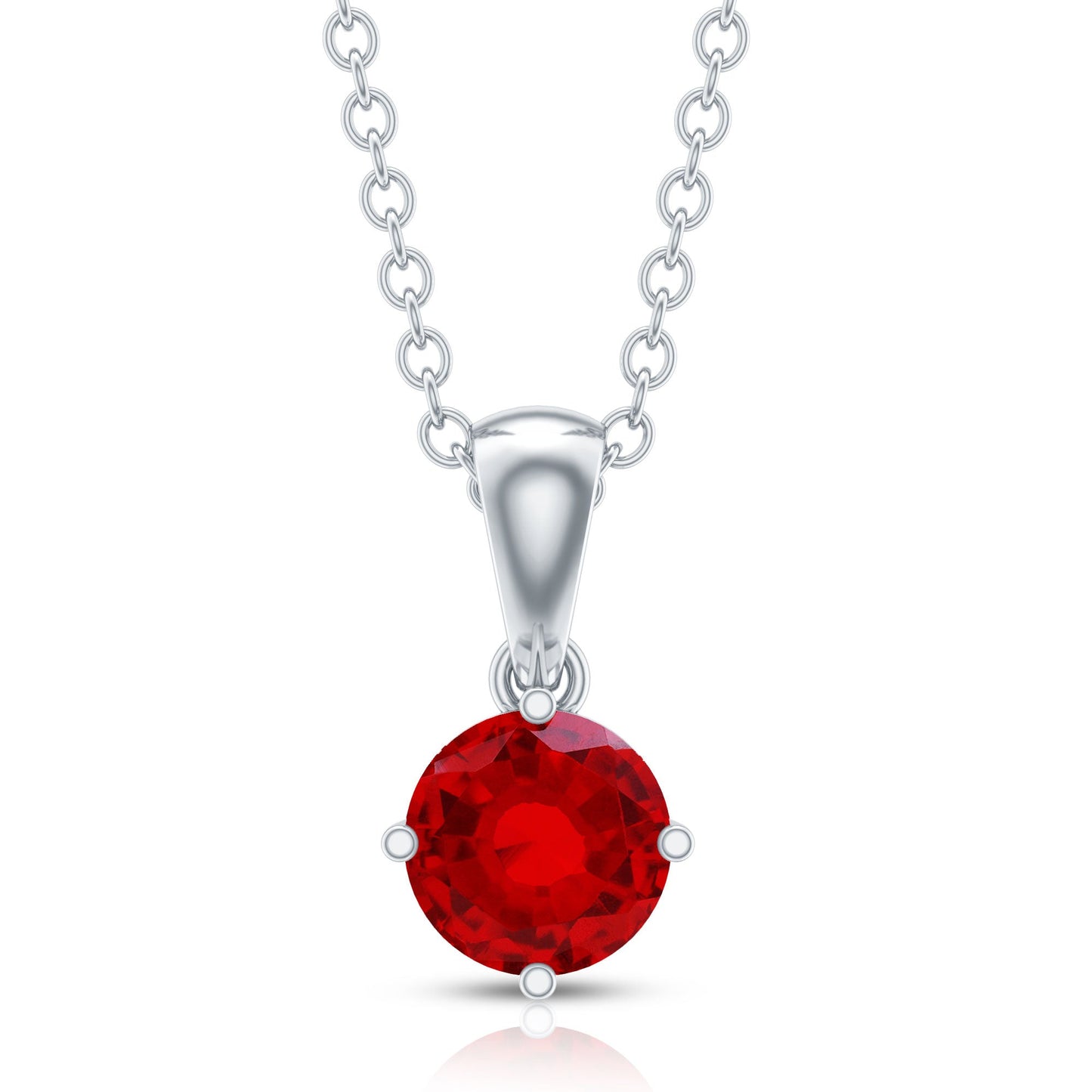 Womens Lab Grown Ruby Solitaire Necklace with Chain