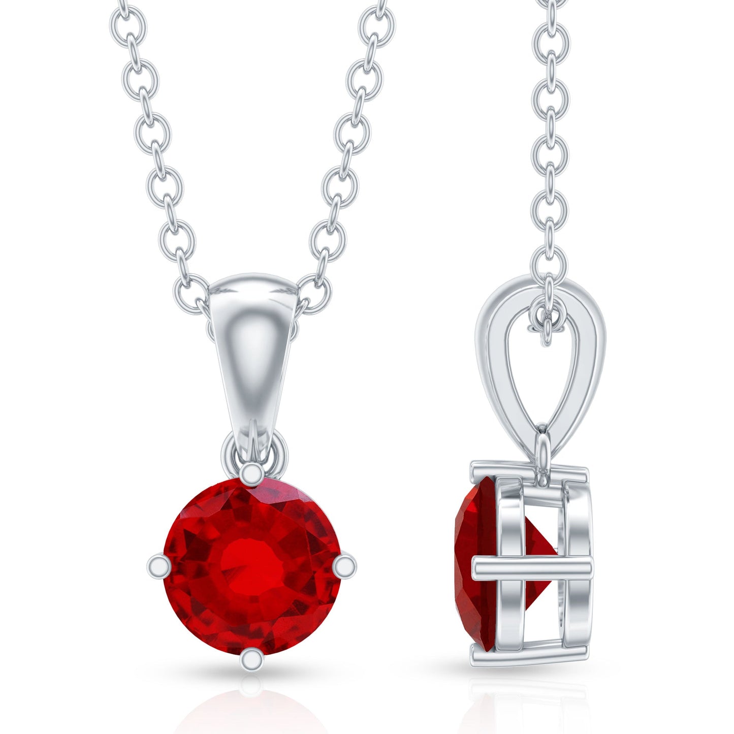 Womens Lab Grown Ruby Solitaire Necklace with Chain