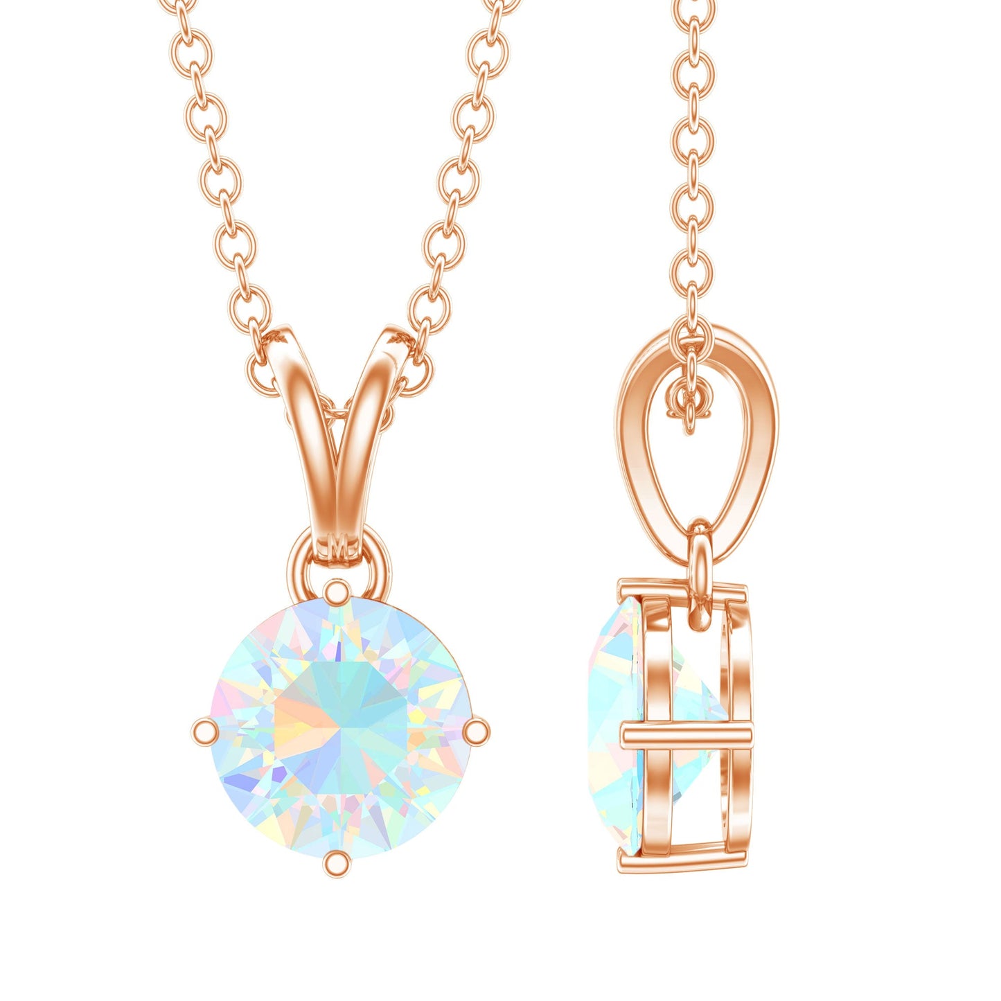 1/2 CT Round Cut Ethiopian Opal Solitaire Pendant