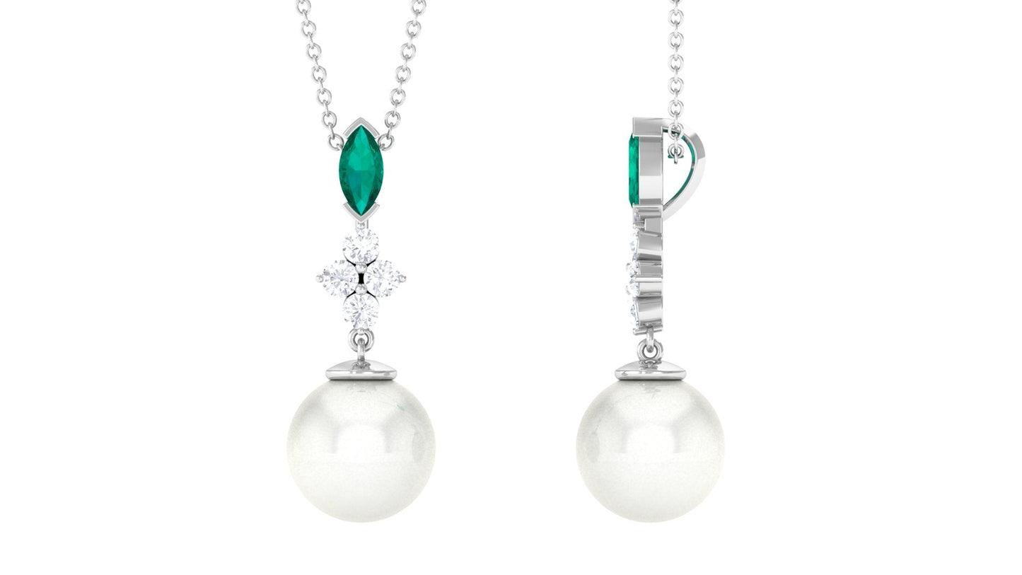 8 Carat Cultured Freshwater Pearl Pendant with Emerald and Diamond