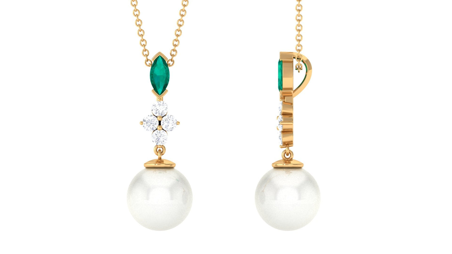 8 Carat Cultured Freshwater Pearl Pendant with Emerald and Diamond