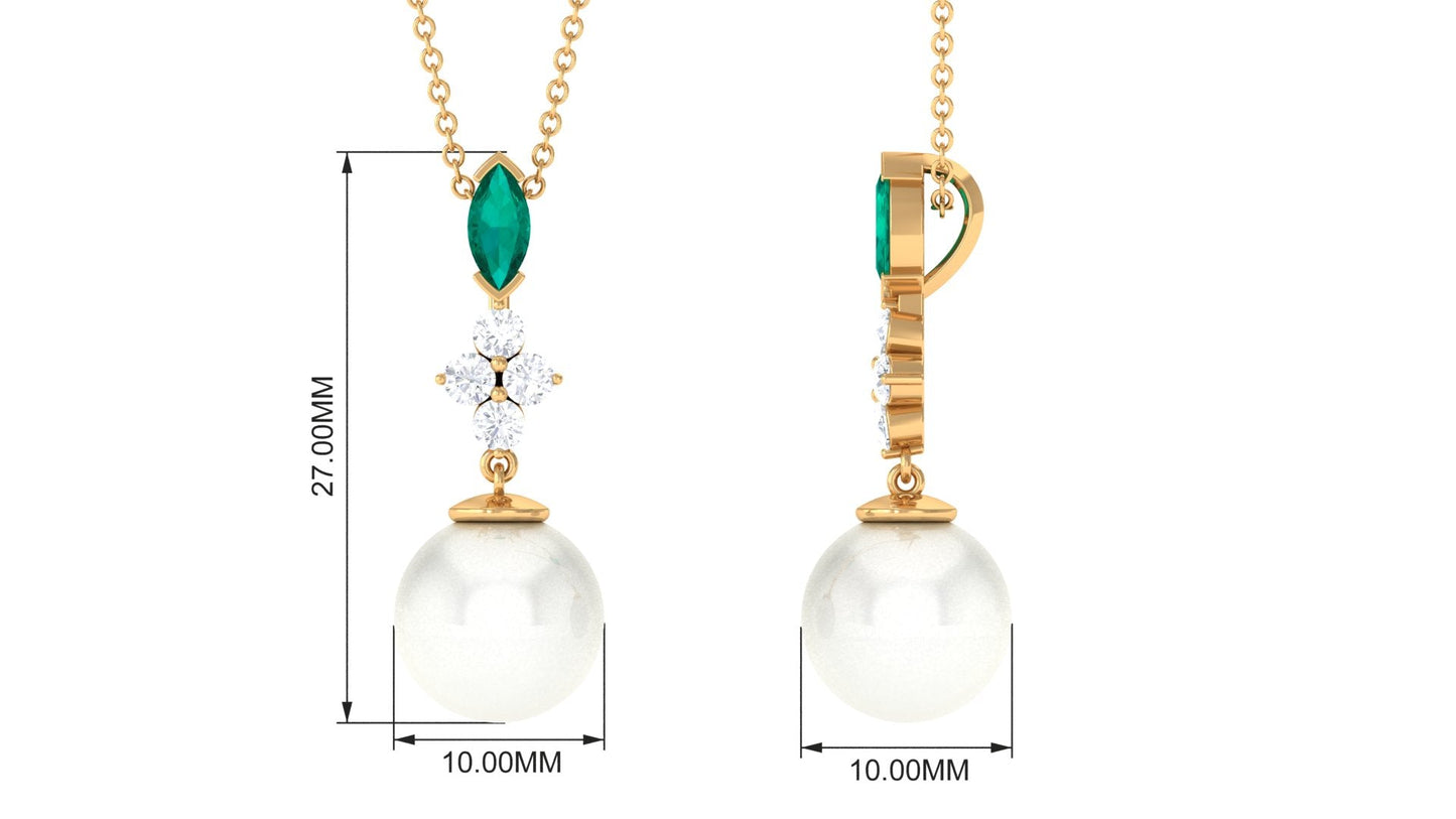 8 Carat Cultured Freshwater Pearl Pendant with Emerald and Diamond