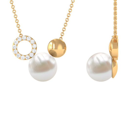 8 Carat Freshwater Pearl and Diamond Mickey Mouse Cocktail Necklace