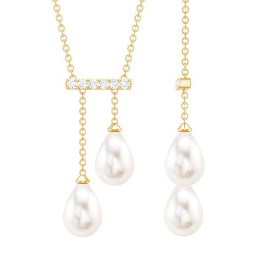 Genuine Freshwater Pearl and Diamond Bar Drop Necklace with Certificate