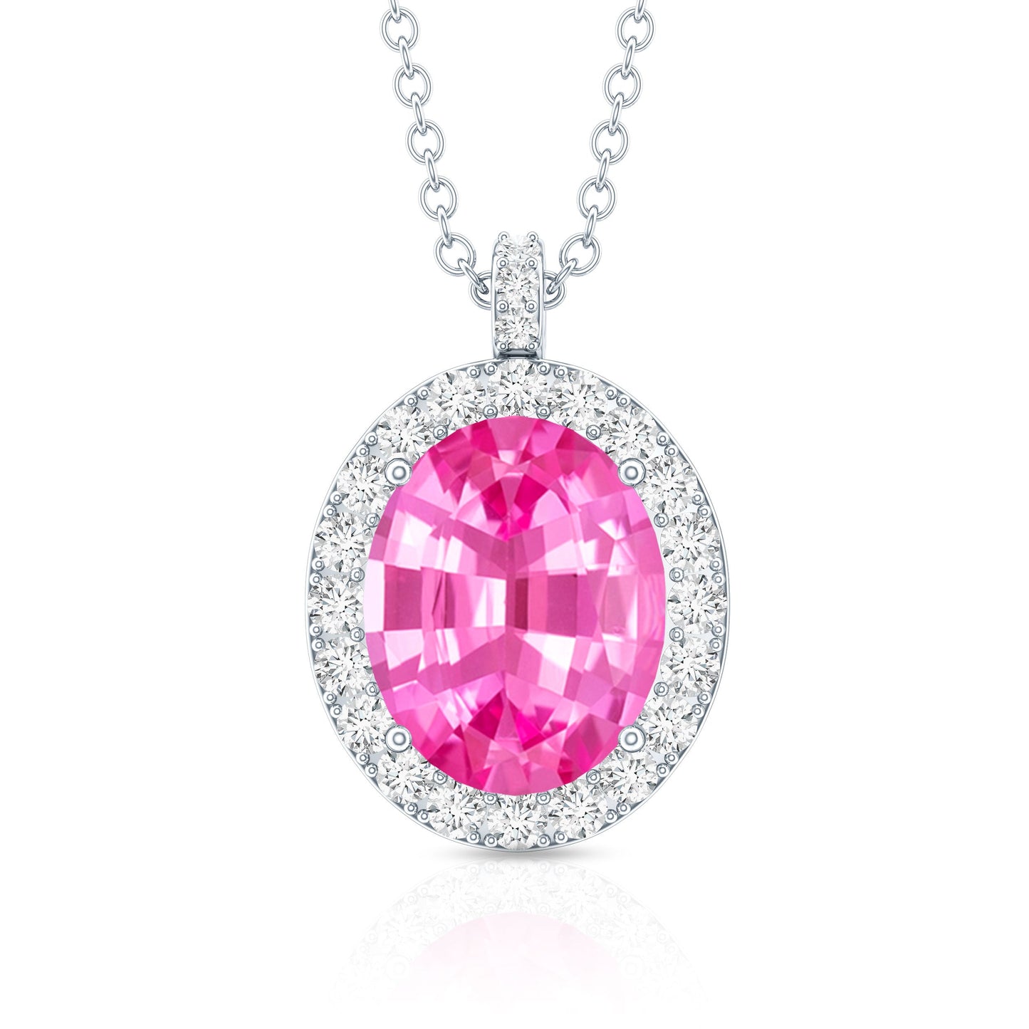 4 Carat Oval Lab Created Pink Sapphire Necklace with Diamonds