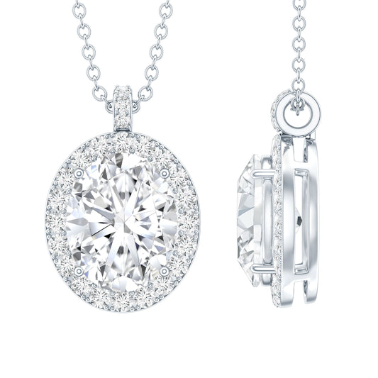 Certified 8X10 MM Oval Cubic Zirconia Halo Pendant with Chain