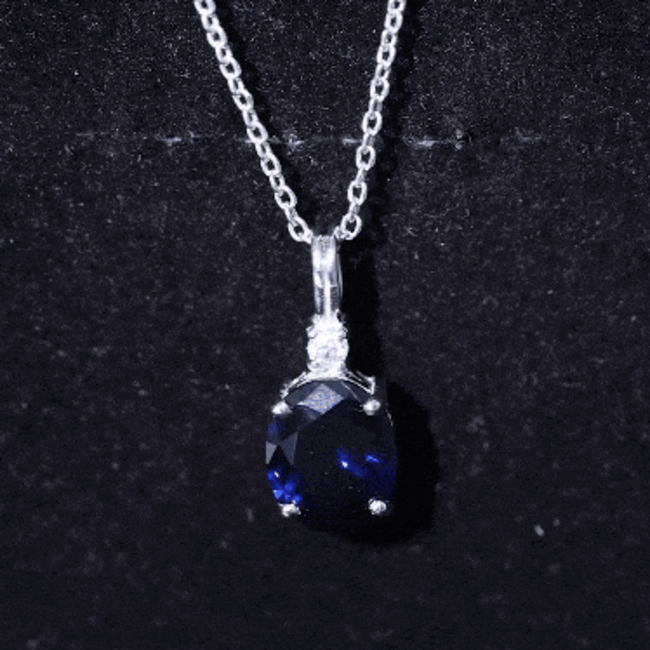 4 Carat Lab Grown Blue Sapphire Oval Cut Solitaire Necklace with Silver Chain