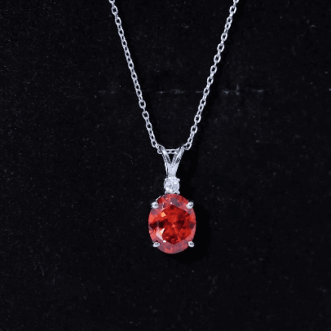 4 Carat Lab Grown Orange Sapphire Oval Pendant Necklace with Silver Chain
