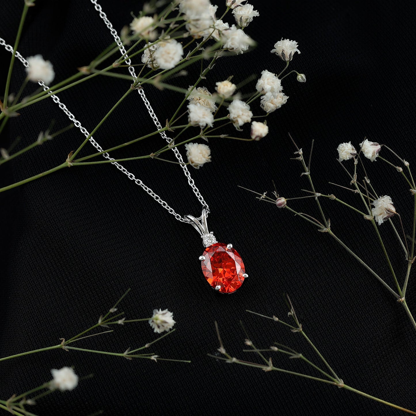 4 Carat Lab Grown Orange Sapphire Oval Pendant Necklace with Silver Chain
