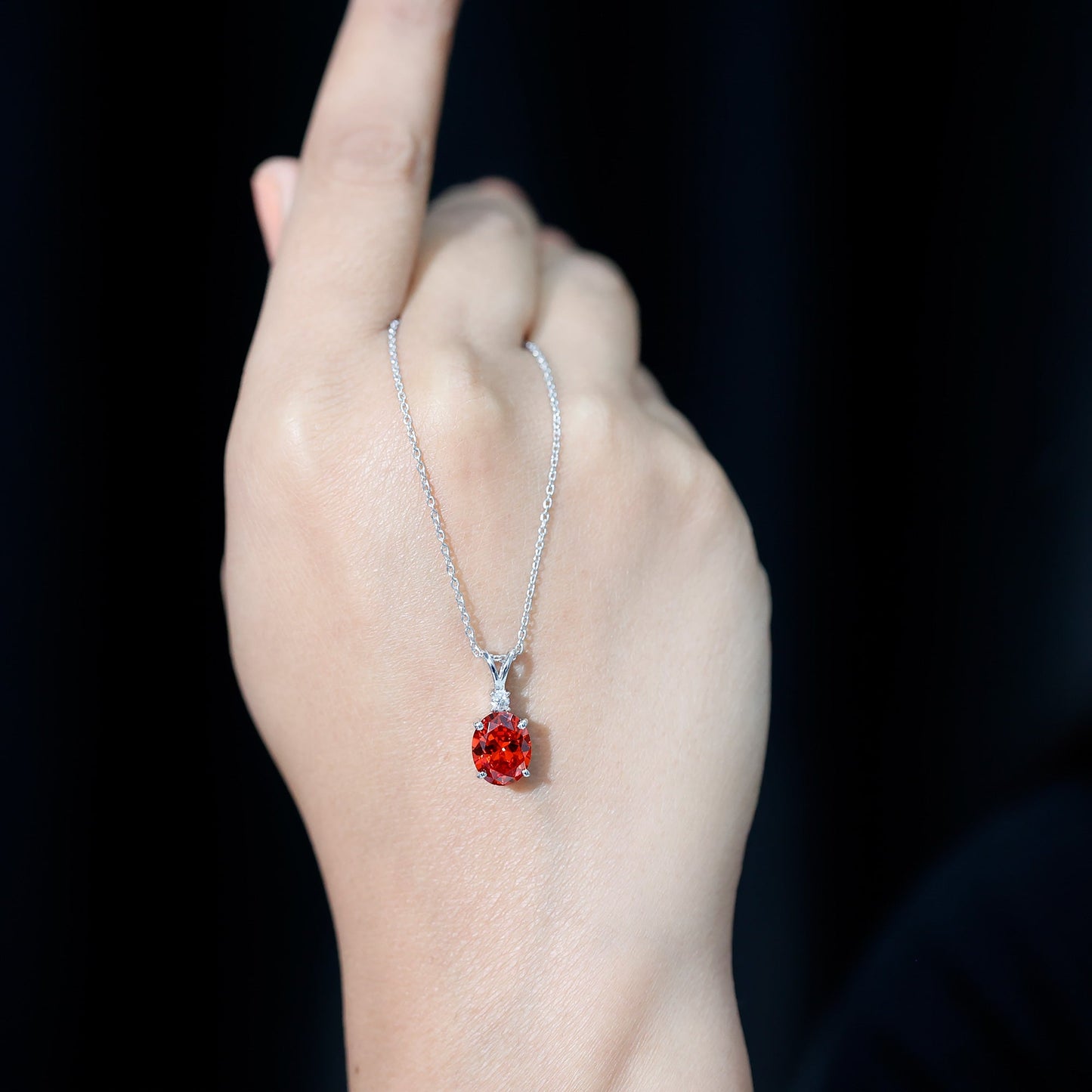 4 Carat Lab Grown Orange Sapphire Oval Pendant Necklace with Silver Chain