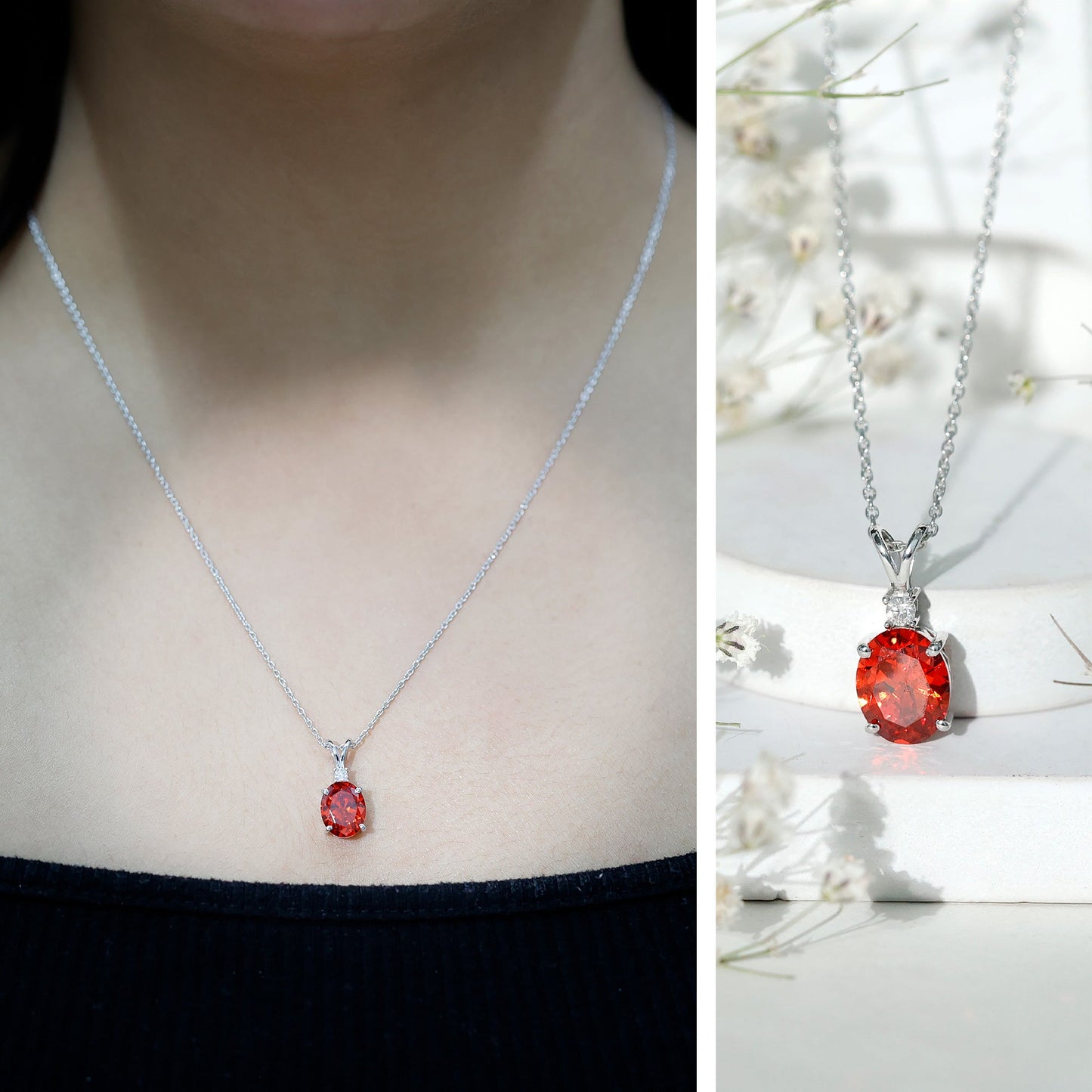 4 Carat Lab Grown Orange Sapphire Oval Pendant Necklace with Silver Chain
