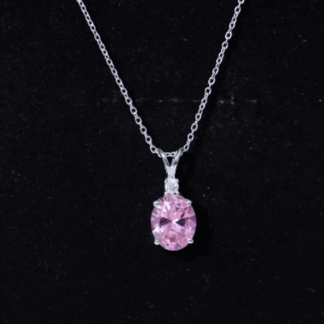 Certified 4 Carat Lab Grown Pink Sapphire Oval Necklace with Silver Chain