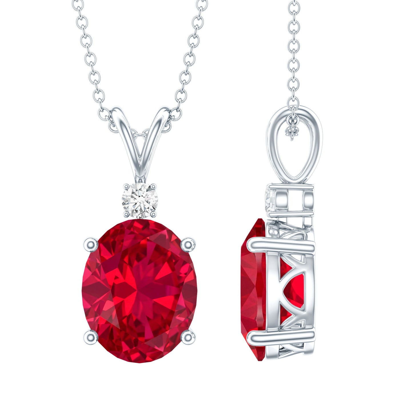 AAAA Quality 4 Carat Lab Grown Ruby Oval Necklace with Silver Chain