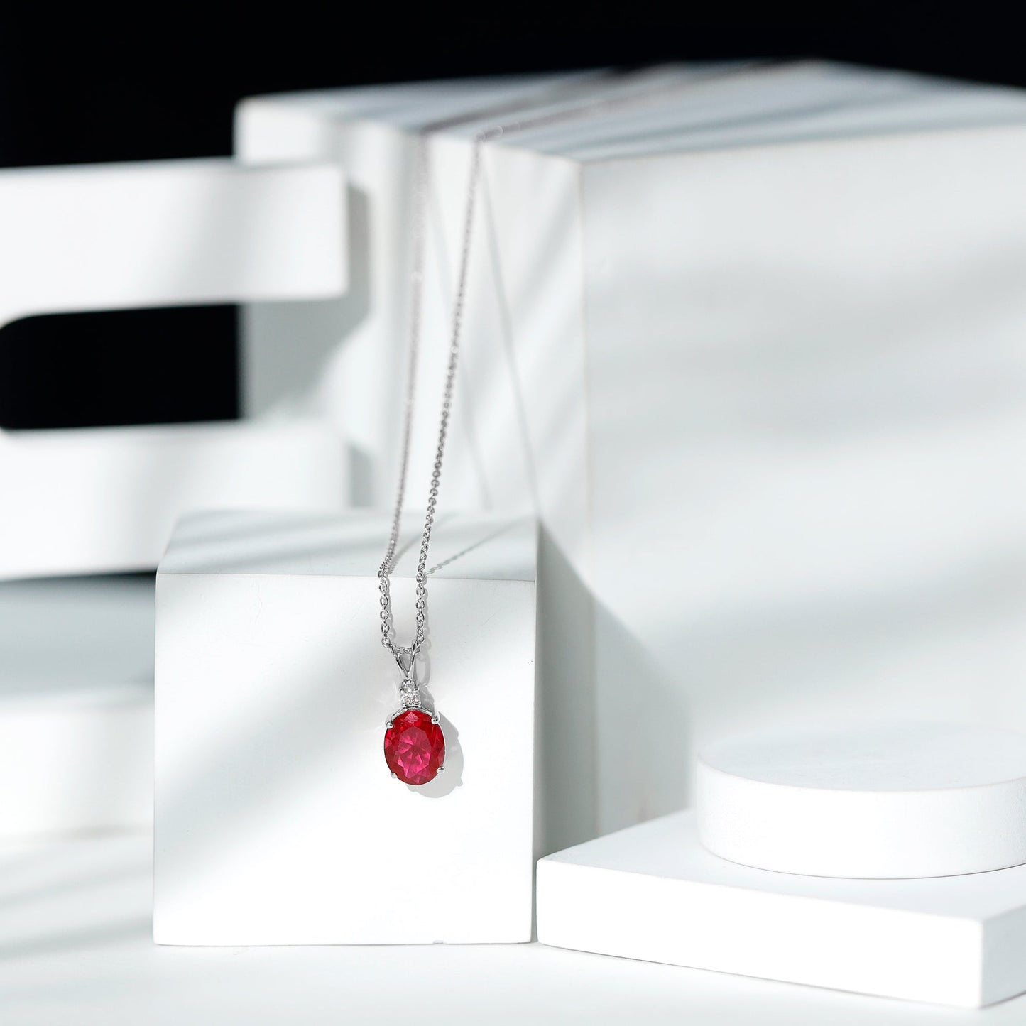 AAAA Quality 4 Carat Lab Grown Ruby Oval Necklace with Silver Chain