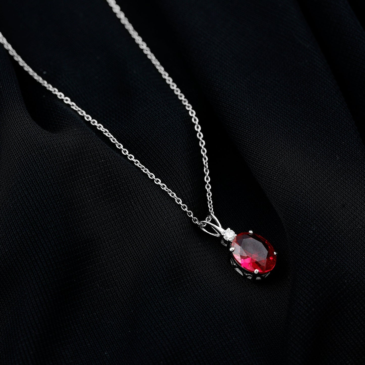 AAAA Quality 4 Carat Lab Grown Ruby Oval Necklace with Silver Chain
