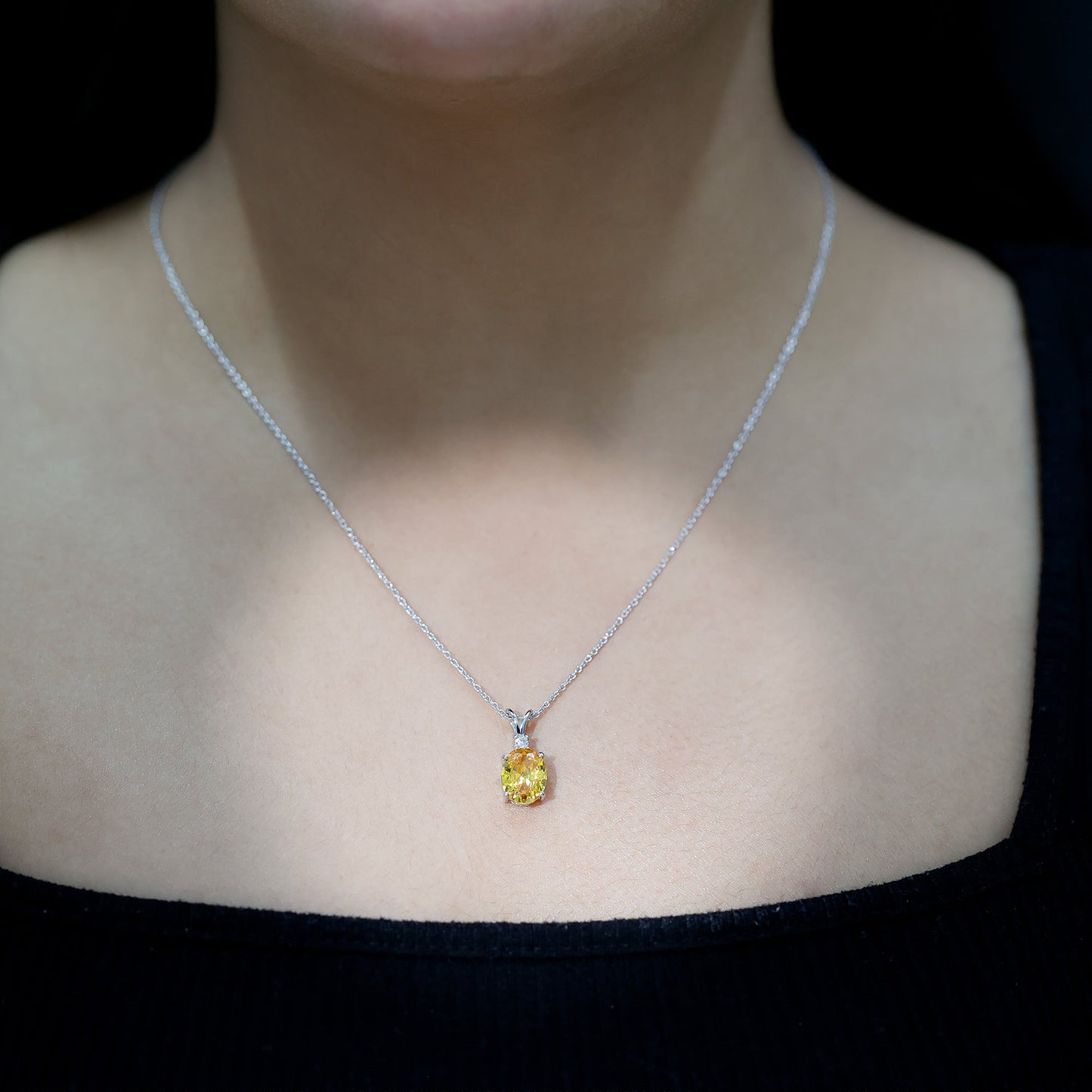 4 Carat Lab Grown Yellow Sapphire Oval Necklace with Silver Chain