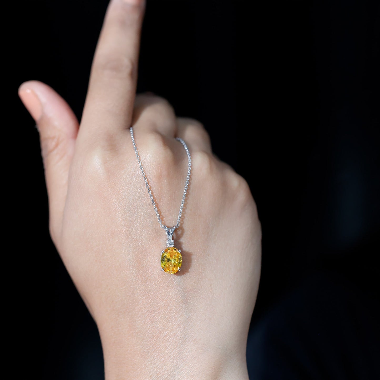4 Carat Lab Grown Yellow Sapphire Oval Necklace with Silver Chain