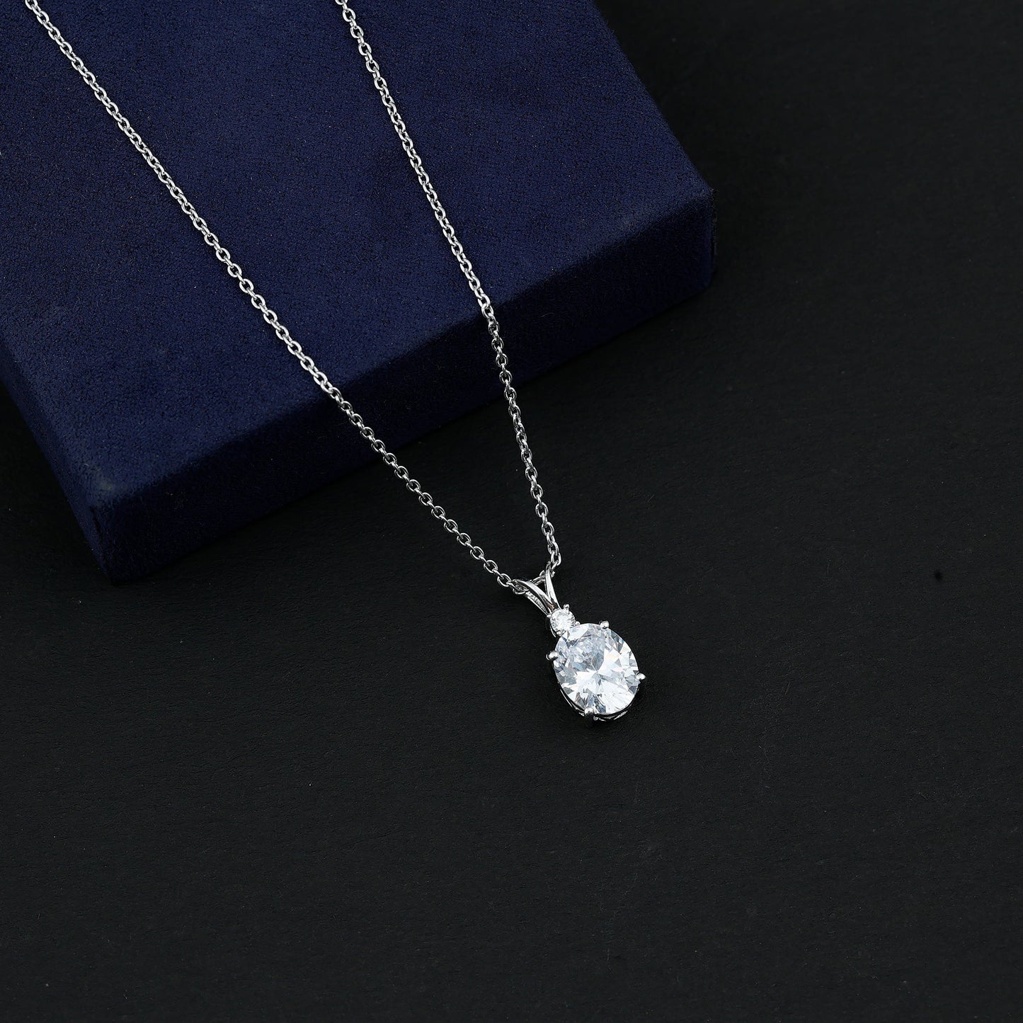 Certified 4 Carat Oval Cubic Zirconia Solitaire Necklace with Silver Chain