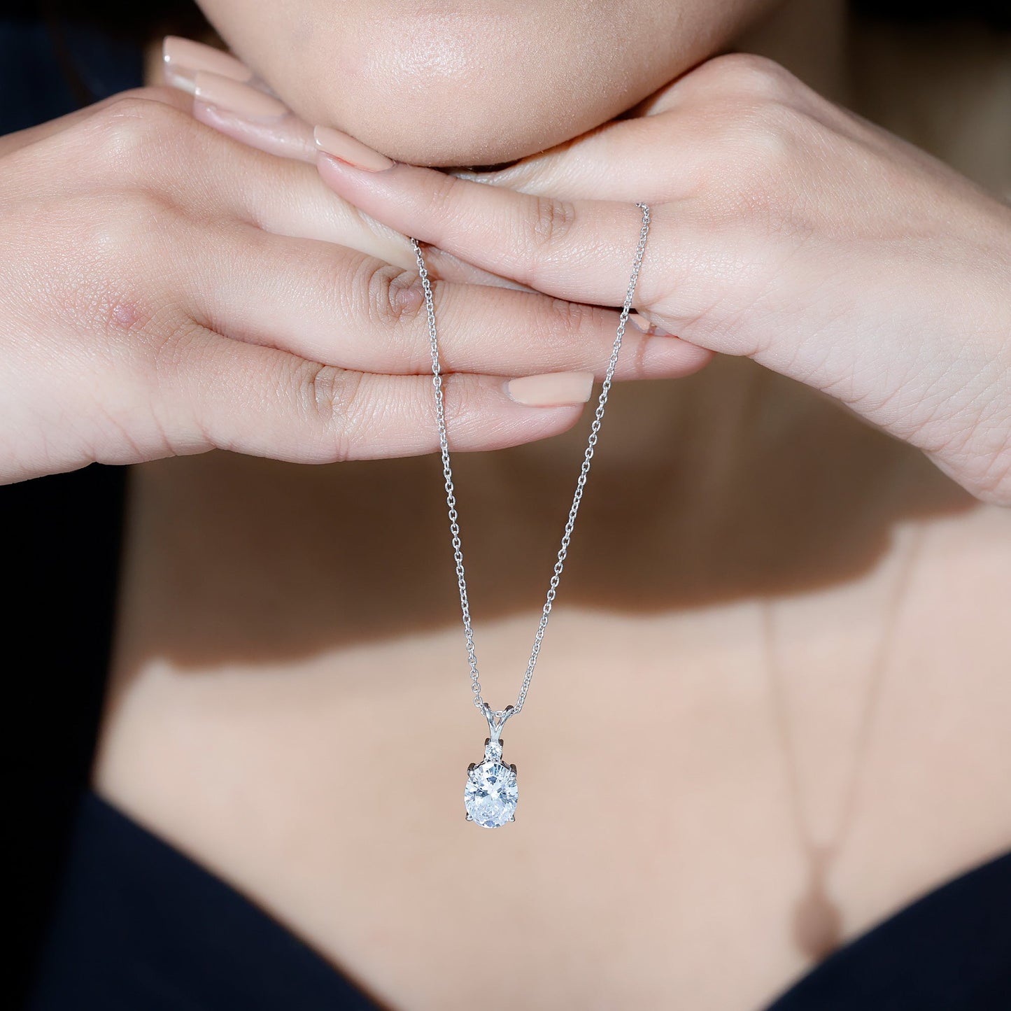 Certified 4 Carat Oval Cubic Zirconia Solitaire Necklace with Silver Chain