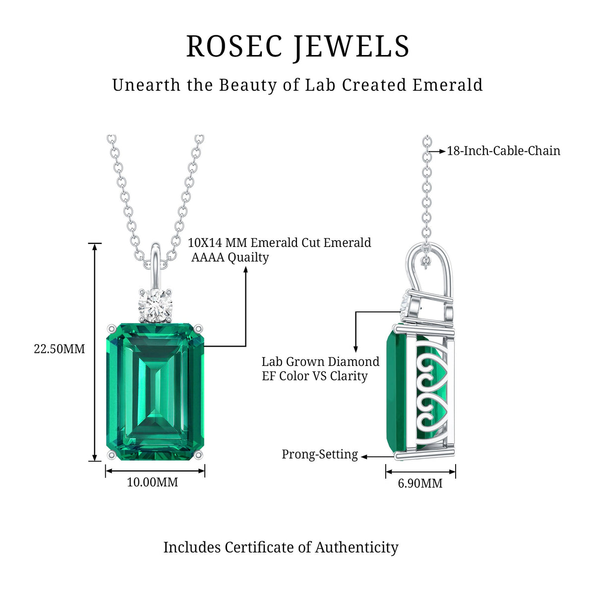 Certified 8.2 Carat Lab Grown Emerald Cocktail Necklace with Diamond