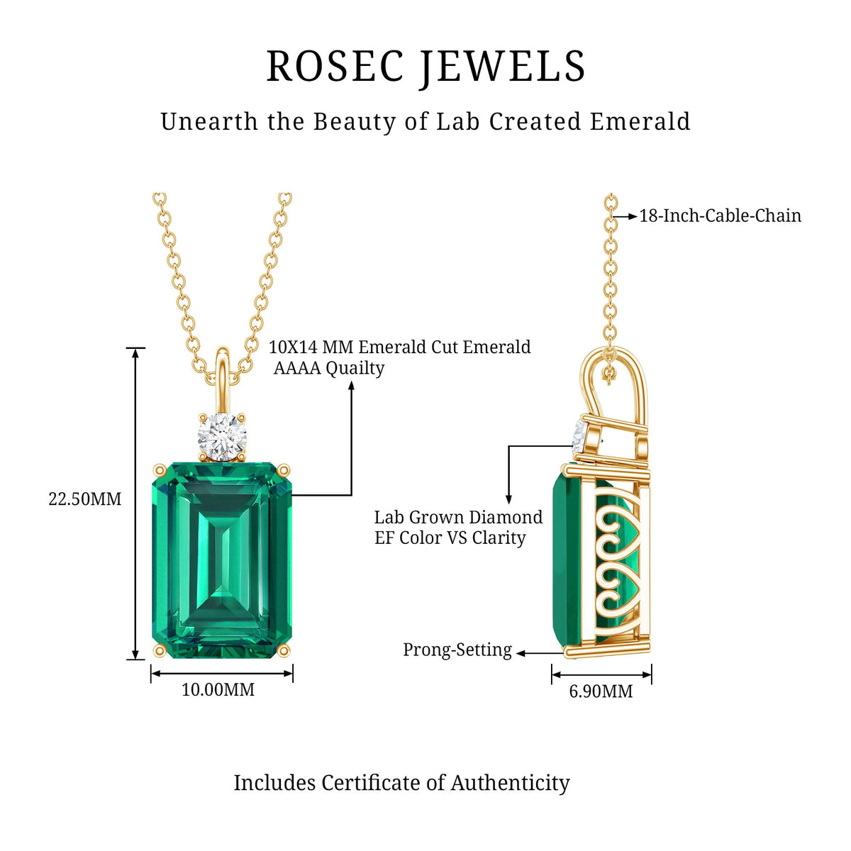 Certified 8.2 Carat Lab Grown Emerald Cocktail Necklace with Diamond