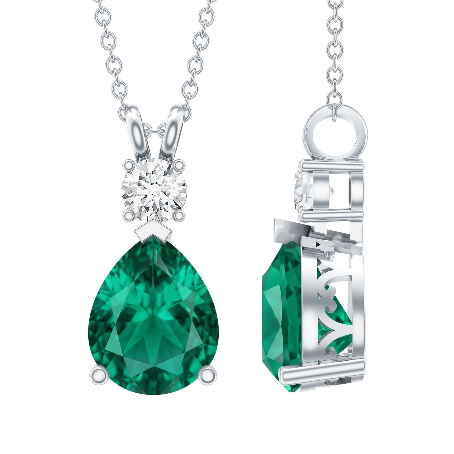 2.5 CT Lab Created Emerald Diamond Teardrop Pendant with Certificate