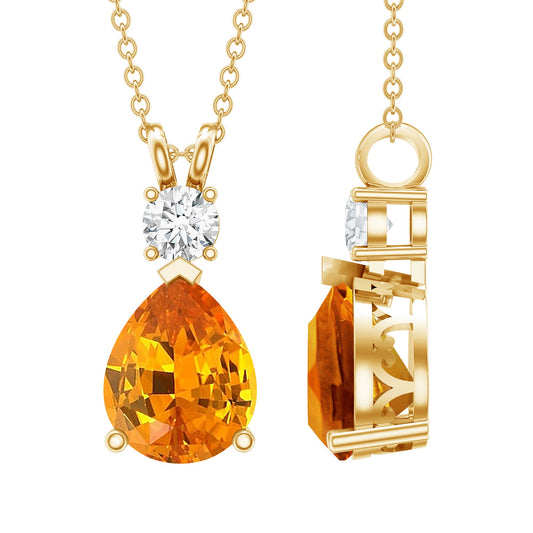 3.3 Carat Lab Created Orange Sapphire Teardrop Necklace with Diamond