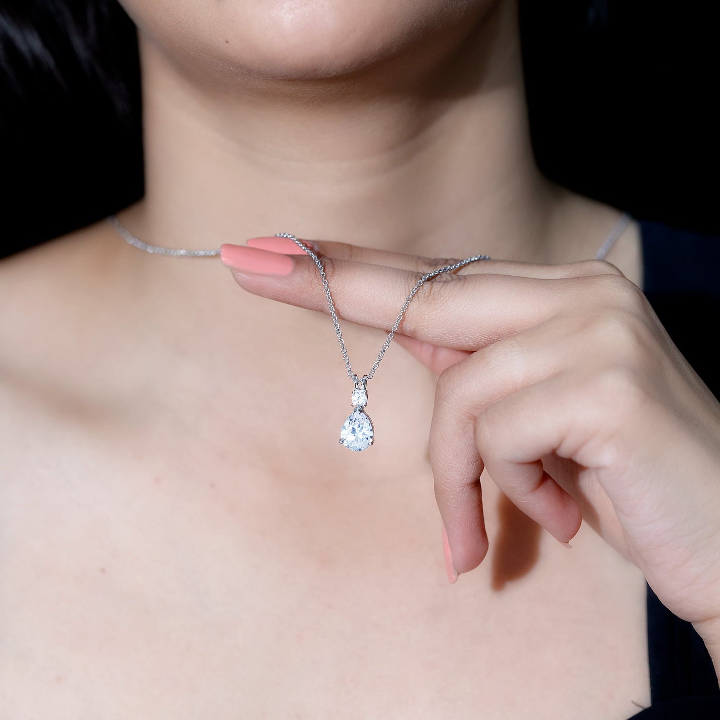 Certified 3 Carat Cubic Zirconia Pear Drop Necklace with Silver Chain
