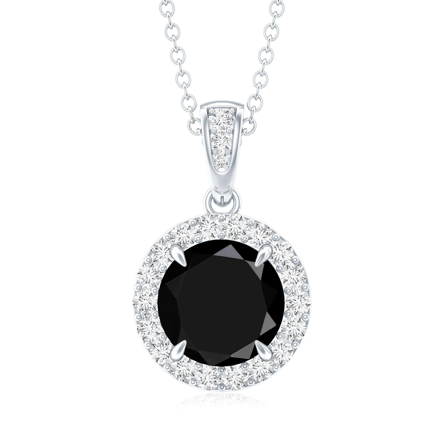 2 Carat Round Lab Created Black Diamond Halo Pendant with White Diamond