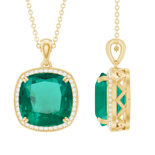 9 Carat Cushion Cut Lab Created Emerald and Diamond Cocktail Necklace