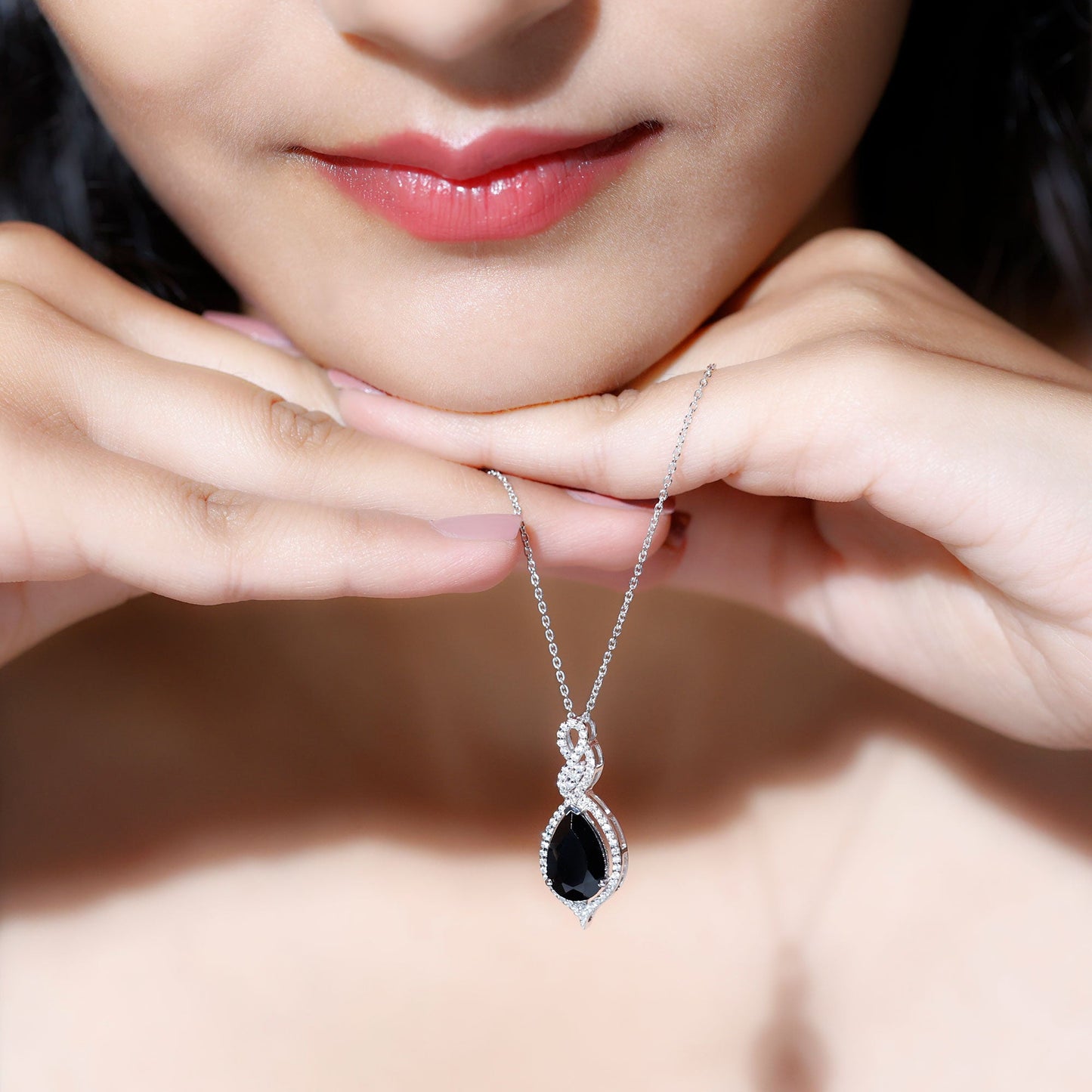 1.75 Carat Pear Shape Black Spinel Statement Necklace with Moissanites