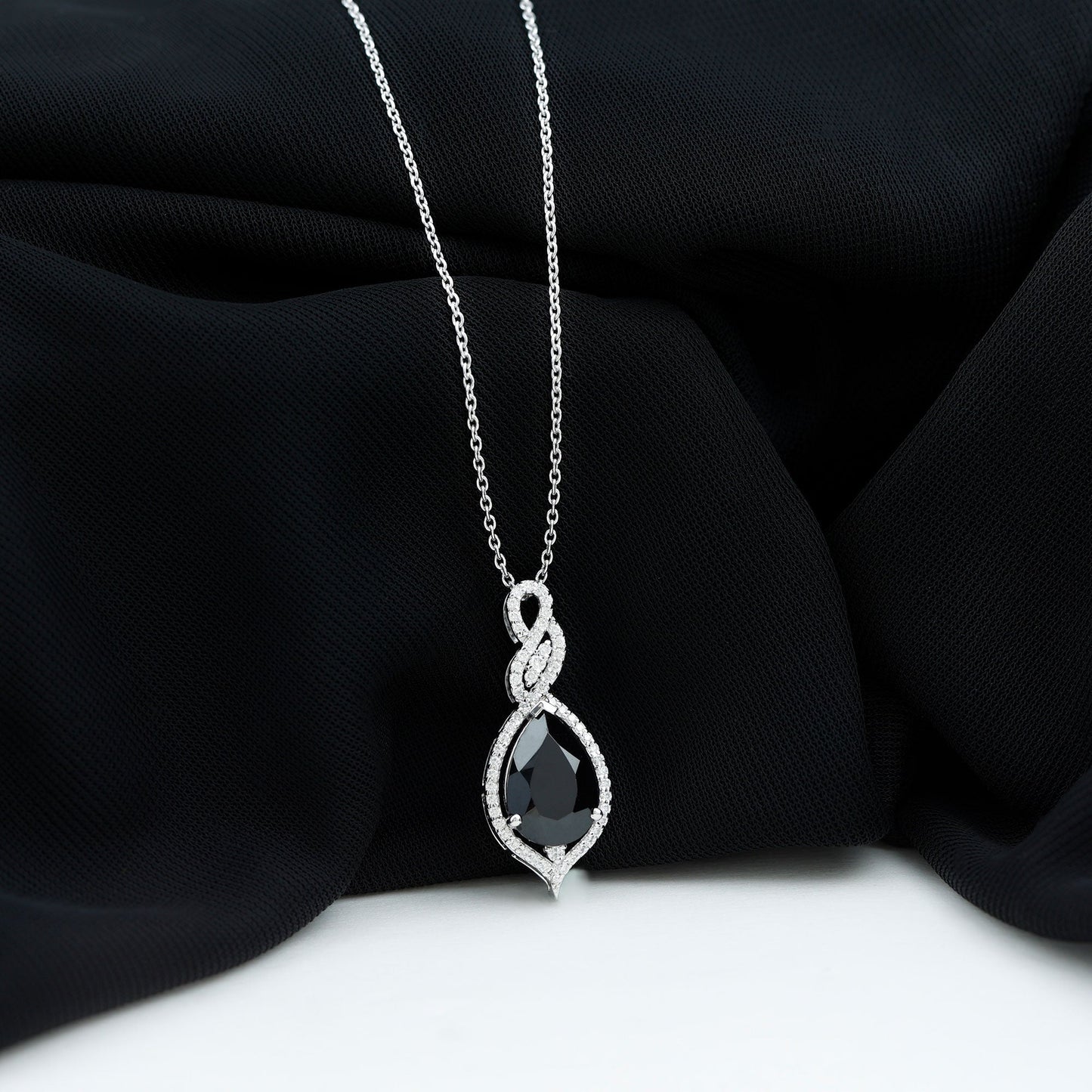 1.75 Carat Pear Shape Black Spinel Statement Necklace with Moissanites