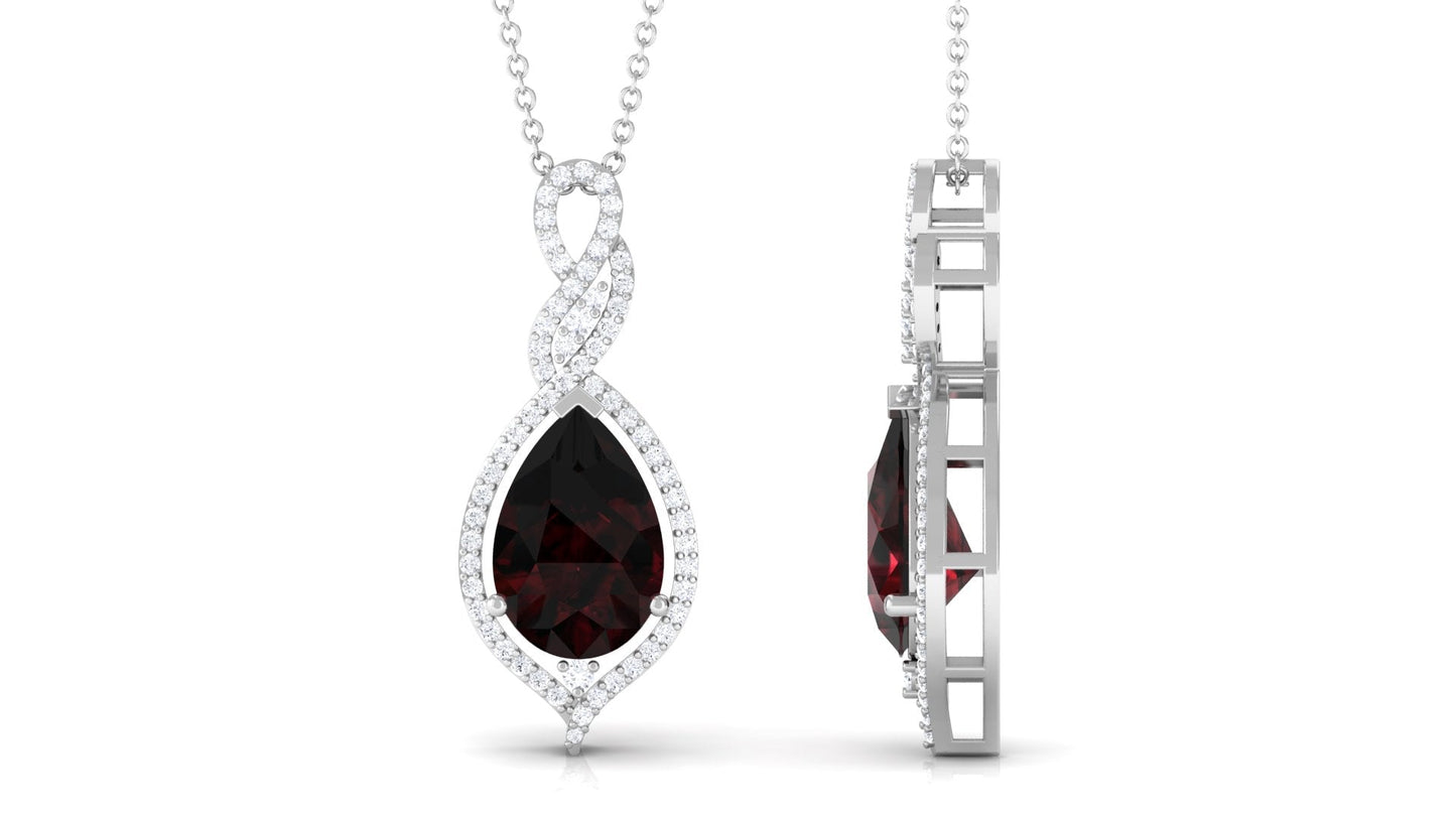 4 Carat Pear Shape Garnet and Diamond Teardrop Necklace
