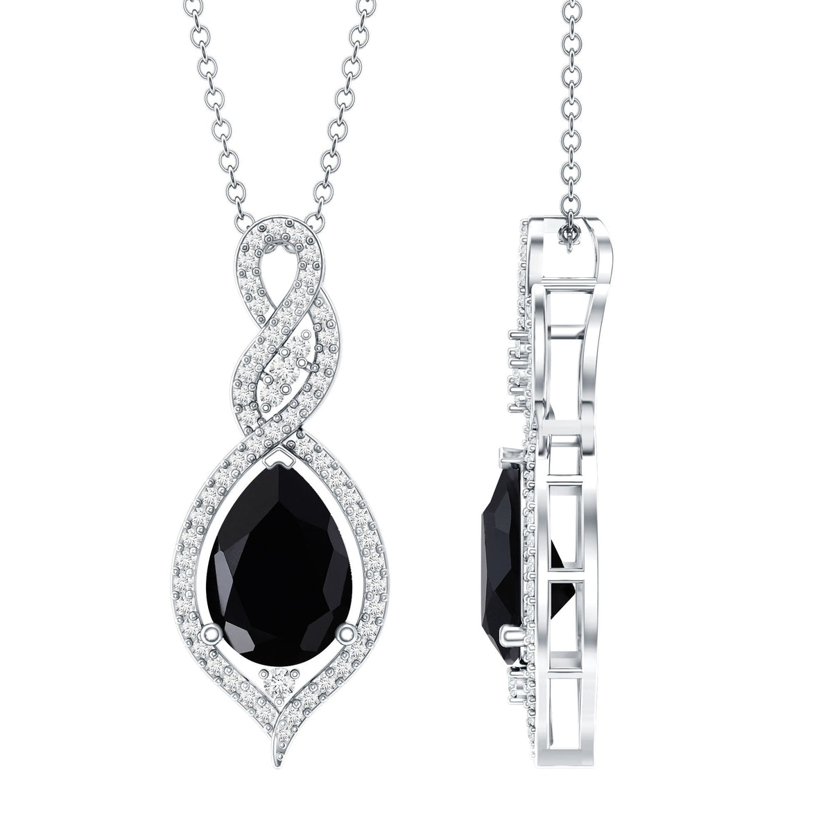 Created Black Diamond Teardrop Dangle Pendant with Diamond Accent
