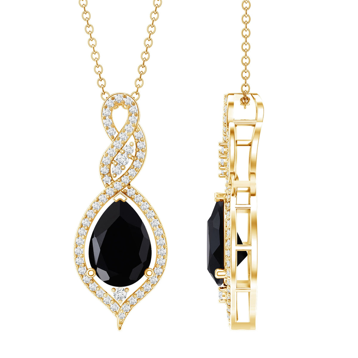 Created Black Diamond Teardrop Dangle Pendant with Diamond Accent
