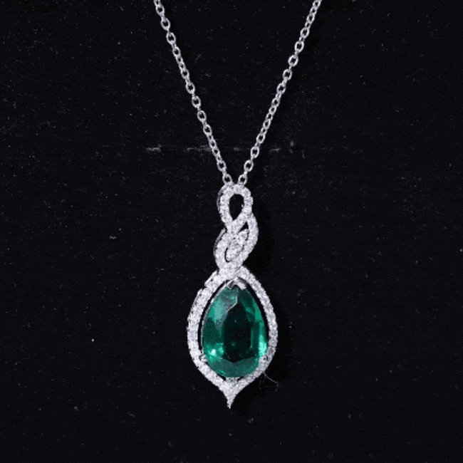 Certified 2.5 Carat Lab Grown Emerald and Diamond Bridal Necklace