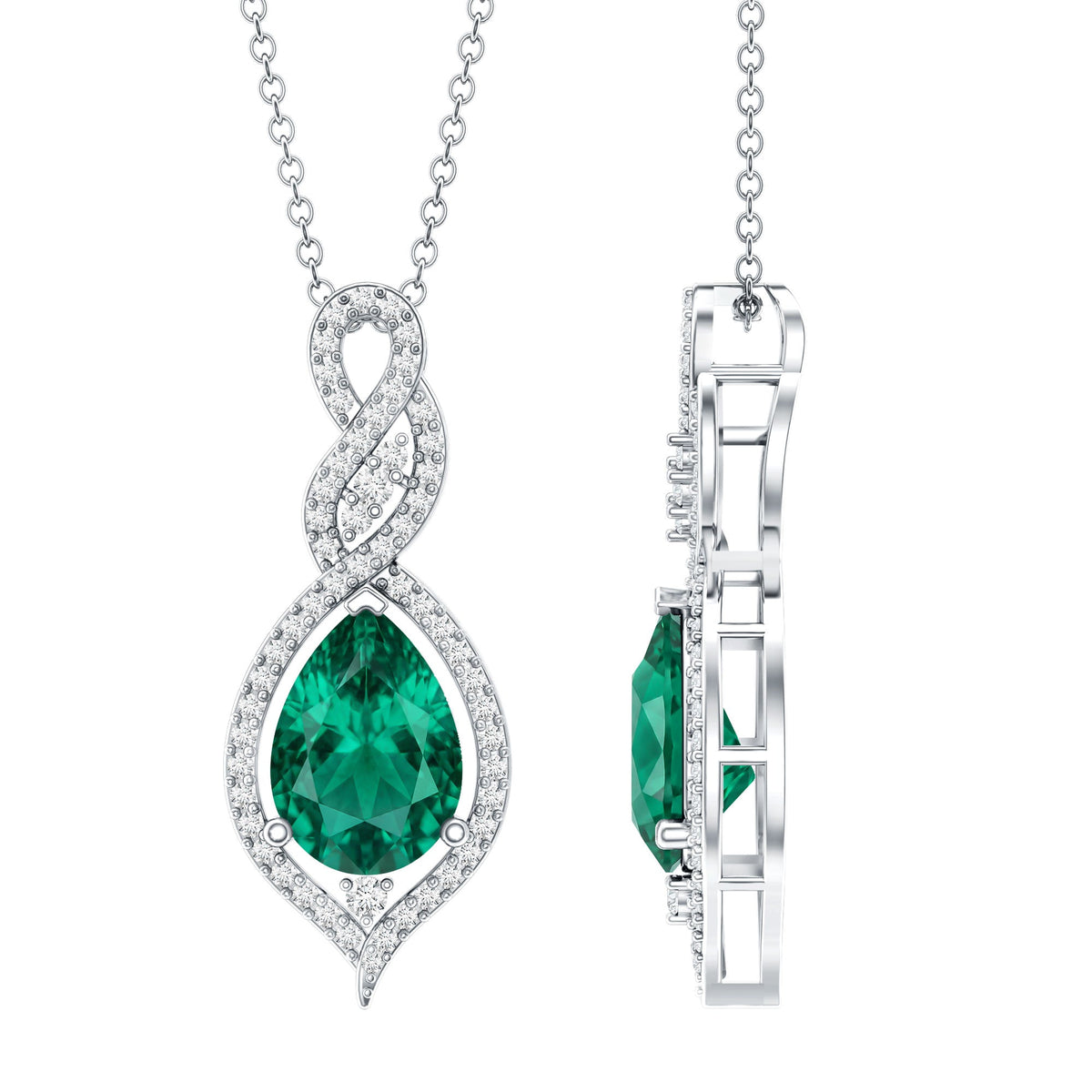 Certified 2.5 Carat Lab Grown Emerald and Diamond Bridal Necklace
