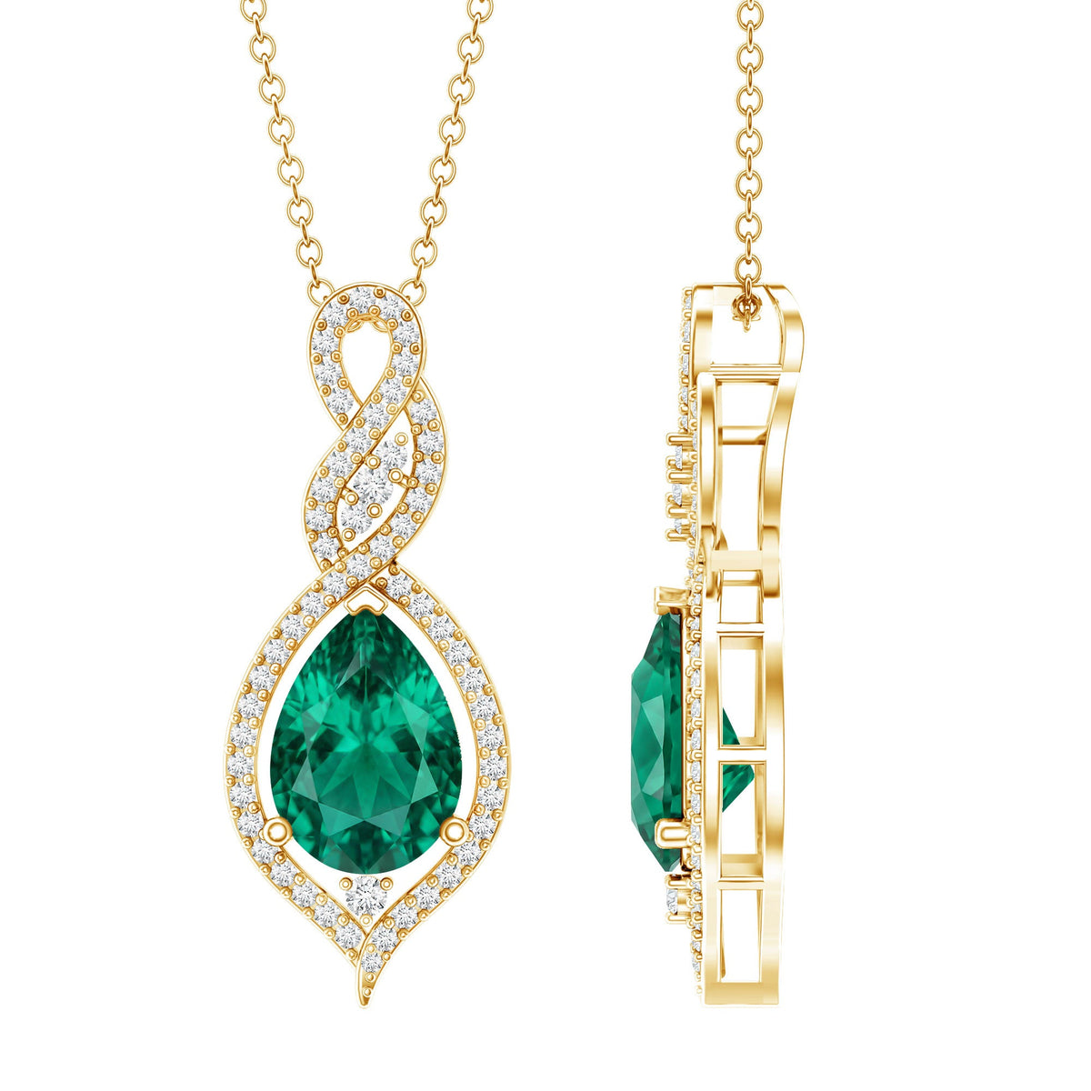Certified 2.5 Carat Lab Grown Emerald and Diamond Bridal Necklace