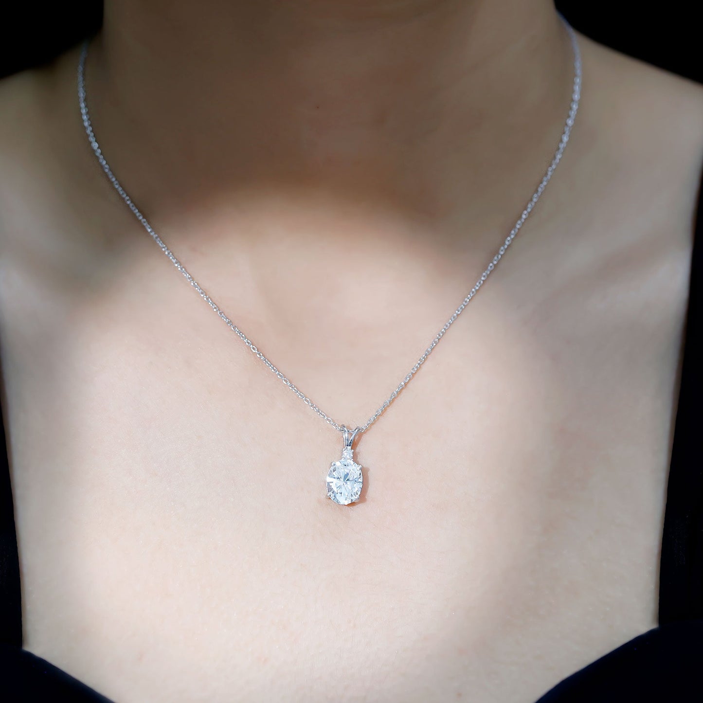 3.5 Carat Oval Moissanite Solitaire Necklace with Silver Chain
