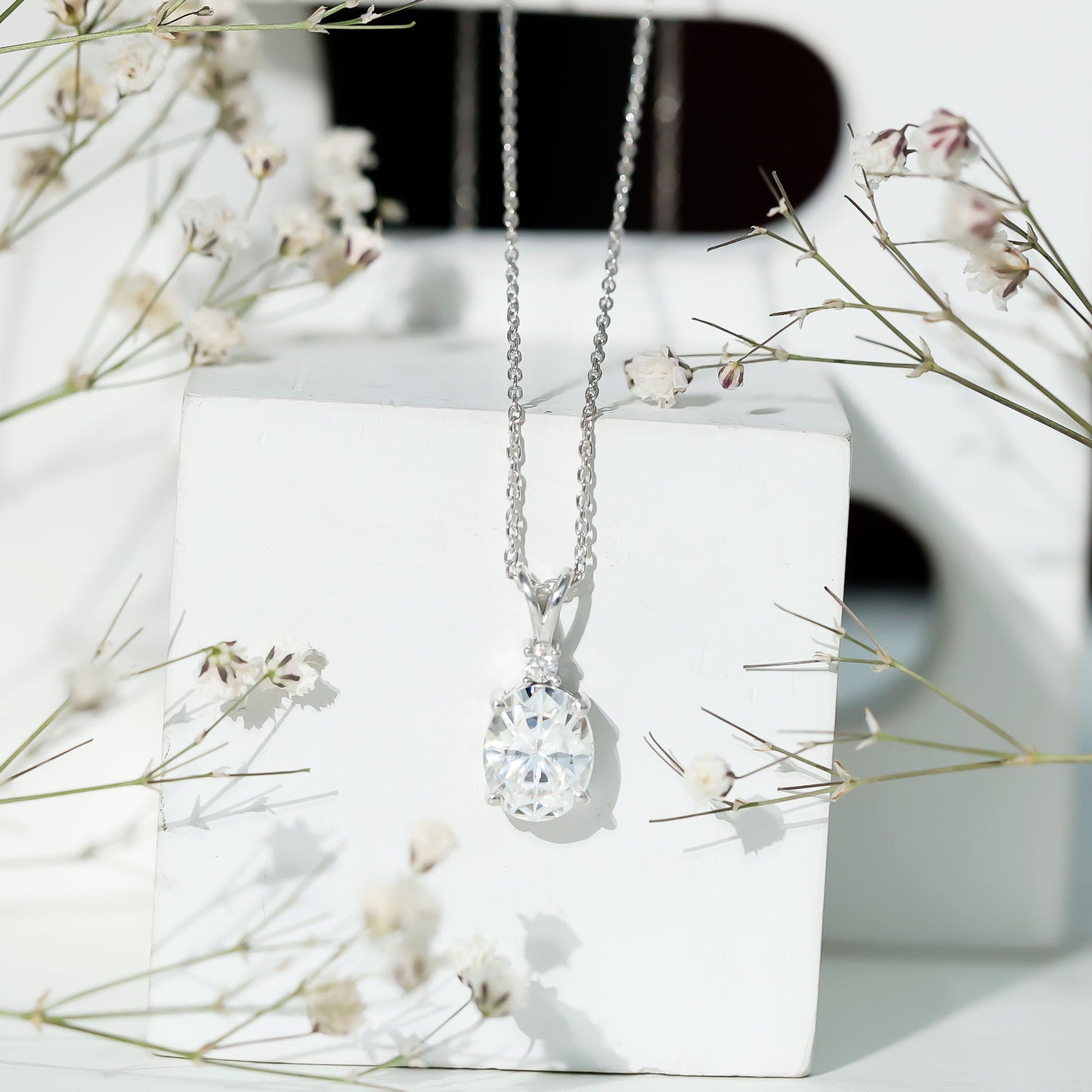 3.5 Carat Oval Moissanite Solitaire Necklace with Silver Chain