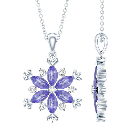 Natural Tanzanite Snowflake Necklace with Lab Diamond