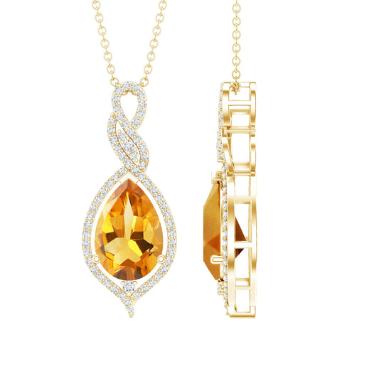 Natural 1.75 Carat Citrine Teardrop Bridal Necklace with Diamond